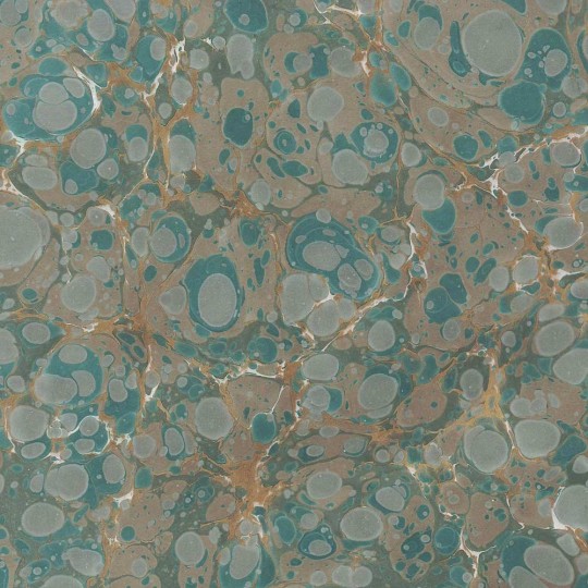 Hand Marbled Paper Stone Marble Pattern in Muted Teal and Tan ~ Berretti Marbled Arts